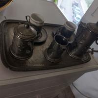 Servizio caffè in peltro cesellato a mano