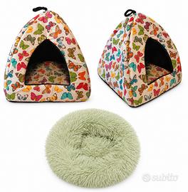cuccia Igloo gatto  farfalle + cuccia aperta verde