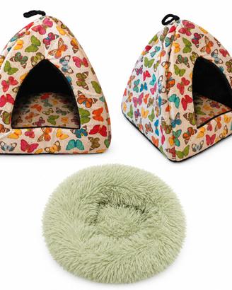 cuccia Igloo gatto  farfalle + cuccia aperta verde