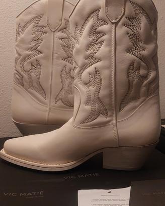 Stivaletto texano Vic Matiè bianco con ricamo in 3