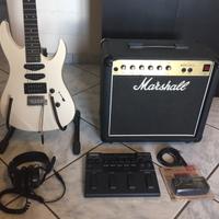 Chitarra, amplificatore, pedaliera, cuffie, accord