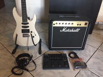 Chitarra, amplificatore, pedaliera, cuffie, accord