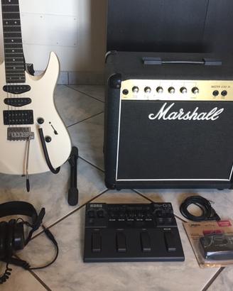Chitarra, amplificatore, pedaliera, cuffie, accord