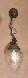 Lampadario a sospensione in vetro e metallo anni70