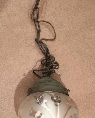 Lampadario a sospensione in vetro e metallo anni70