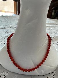 Collana ed orecchini di corallo rosso ed oro,Nuovi