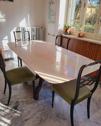 tavola in marmo, con base in legno