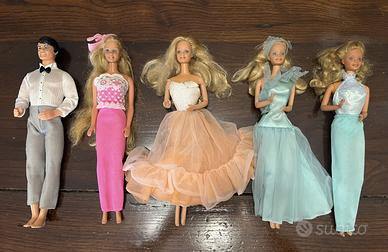 5 Barbie Anni 80+accessori e vestiti extra