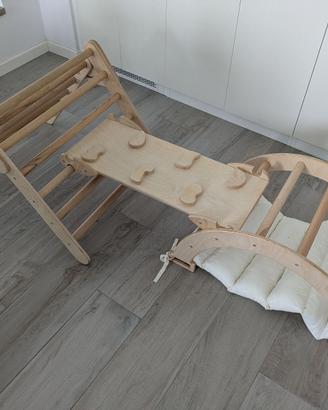 Set Pikler 3 pezzi legno (triangolo, rampa, arco)