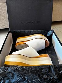 Paloma Barceló Mules zeppa platform pelle bianca