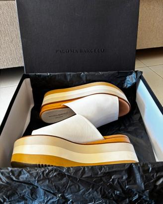 Paloma Barceló Mules zeppa platform pelle bianca