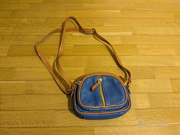 Borsa Vintage VALENTINA in Vera Pelle Blu e Cuoio