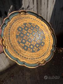 Vassoio vintage stile fiorentino in legno dorato