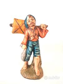 Presepe 10 cm pescatore rete in spalla CARTAPESTA