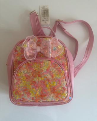 Zainetto bambina rosa con paillettes e fiocco