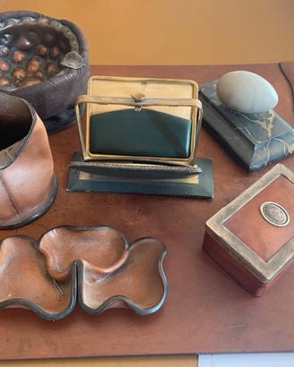 Set accessori scrivania vera pelle