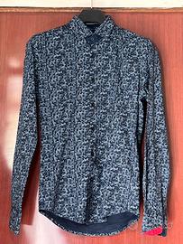 Camicia elegante uomo blu e argento  dettagli ross