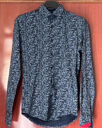 Camicia elegante uomo blu e argento  dettagli ross