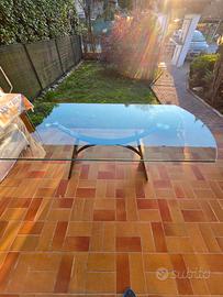 Tavolo in Cristallo e Basi in Marmo – 200x80 cm