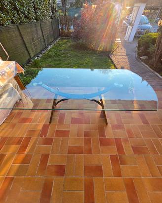 Tavolo in Cristallo e Basi in Marmo – 200x80 cm