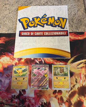 3 carte Pokémon (Pikachu + EX) 30 anniversario