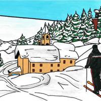 Sciatori dei Carabinieri. Dipinto su tela+Rivista 