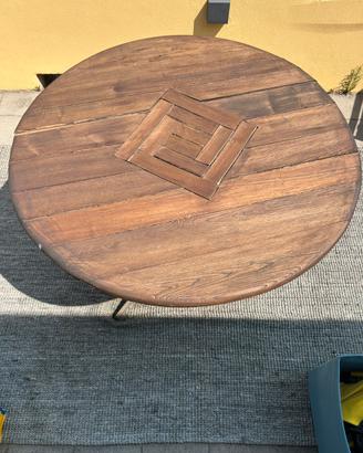 Tavolo rotondo legno e ferro battuto