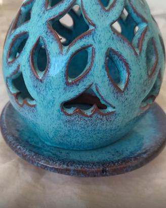 Vaso, portacandela e vassoio in ceramica vietrese