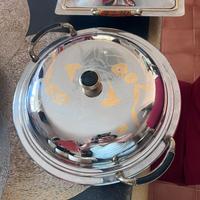 Vassoio acciaio inox, oro 24kt e radica