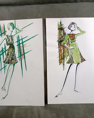 Figurini Bozzetti Moda Originali Anni '60/'70 