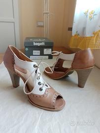 Bagatt scarpe n.38 open toe con lacci, stile rétro