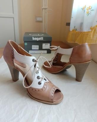Bagatt scarpe n.38 open toe con lacci, stile rétro