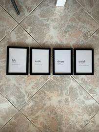 Set 4 quadretti decorativi con cornice nera