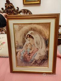 Quadro con stampa firmata Madonna con bambino 