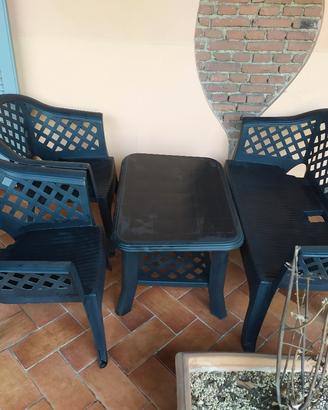 sedie e panca e tavolo da giardino 