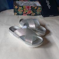 Ciabatte donna incrocio in gomma, zeppa cm 3 nuove