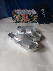 Ciabatte donna incrocio in gomma, zeppa cm 3 nuove