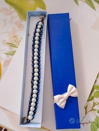 Bracciale artigianale blu notte con perle 