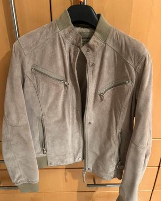 Giacca donna vera pelle scamosciata beige
