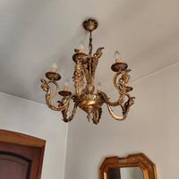 Set 2 lampadari e 2 lampade a muro in ottone