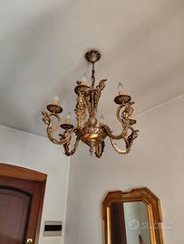 Set 2 lampadari e 2 lampade a muro in ottone