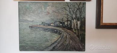 Quadro Olio su Cartone Enzo Volta  Lago d'Idro