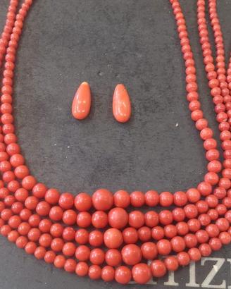 Collana e orecchini di Corallo Sardegna Rosso.