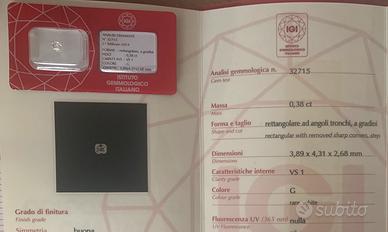 Diamante certificato Nat 0.38 ct G/VS1 Rectangular