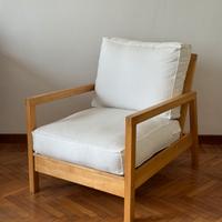 Poltrona design legno di betulla e tessuto bianco