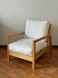 Poltrona design legno di betulla e tessuto bianco