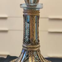 Antica bottiglia in vetro e metallo argentato 