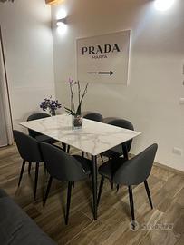 Tavolo 140x80 in pietra bianca effetto marmo
