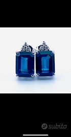 Orecchini oro bianco 18 Kt con zaffiro e diamante