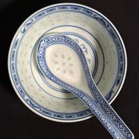 Porcellana Jingdezhen - ciotola riso con cucchiaio